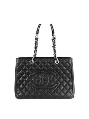 Chanel Grand Shopping Tote Bag GST Black Silver Caviar Leather